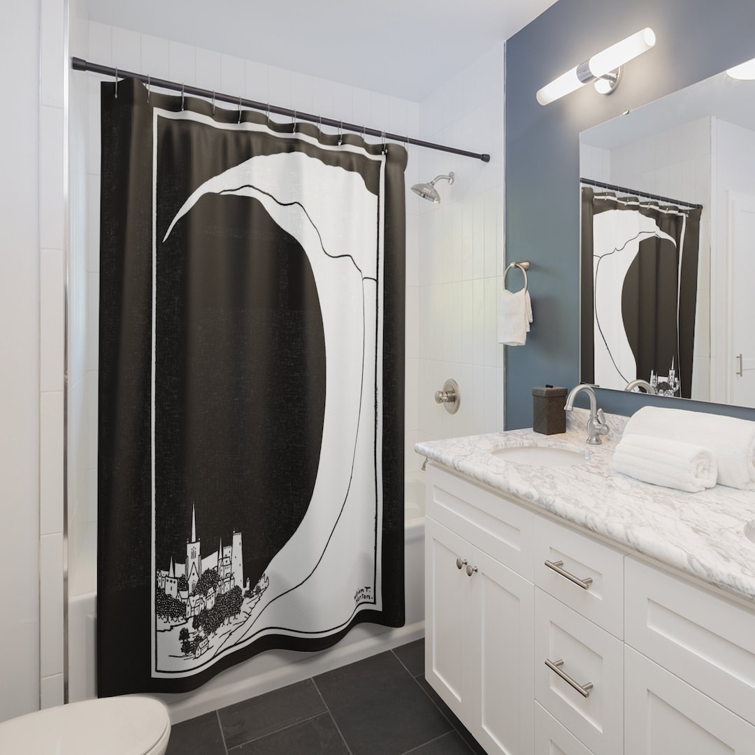 Black and White Wave Shower Curtain Artsy Shower Curtain Black and White Shower Curtain Pen and ...