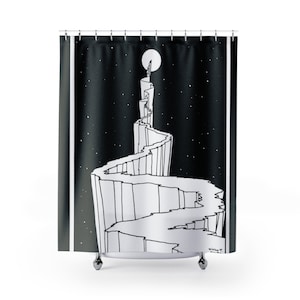 Black and White Shower Curtain artsy shower curtain art deco shower curtain black and white shower curtain pen ink drawing shower curtain
