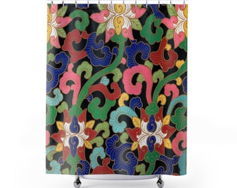 Groovy Floral Shower Curtain, Multicolored shower curtain, psychodelic shower curtain, Vintage floral bath curtain, bright floral bathroom