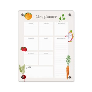 MENU PLANNER BOARD Acrylic Weekly Meal Planner Board Weekly Wall Menu Planner Dryerase Menu Planner Gift for mom Gift for Cook Gift for Chef