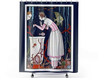 Aquarium Shower Curtain Ocean shower curtain Marine shower curtain vintage art aquarium decor vintage shower curtain fish shower curtain