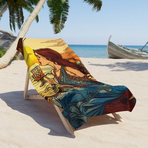 Art Nouveau Beach Towel, Mucha Beach Towel, Beach Vacation Towel, Pool Towel, Artsy Beach Towel, Fantasy Beach Towel, Gift for Beach Trip