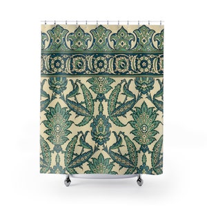 Arabian Green Shower Curtain, arabian floral art shower curtain, botanical shower curtain, green bathroom art, boho shower, islamic art
