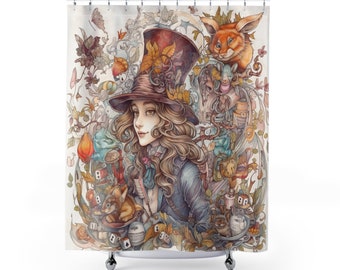 Alice in Wonderland Shower Curtain, Alice decor fantasy decor fairy tale decor fairytale shower curtain wonderland shower curtain princess