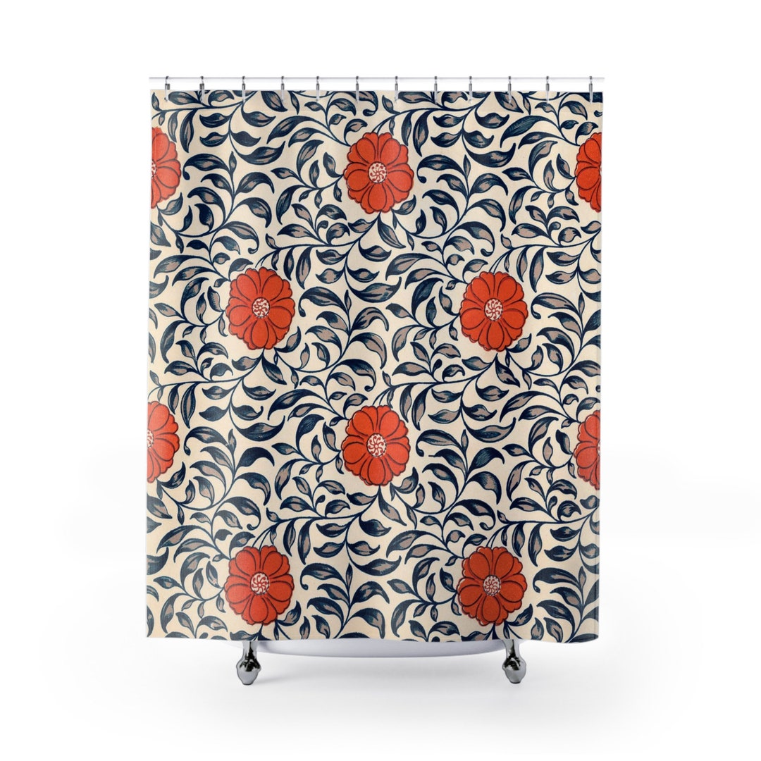 Vintage Floral Shower Curtain, Orange Floral Art Shower Curtain Orange ...