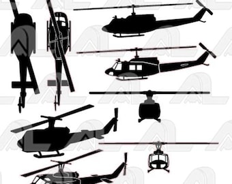 Bell UH-1 Huey  - 6 designs  with outline  -   vector file (*eps)!