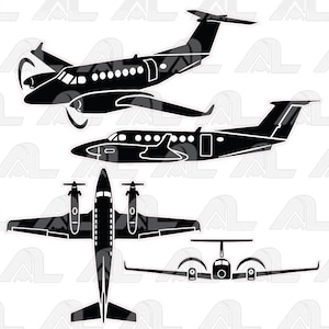 Peut inclure: Silhouettes de quatre types d'avions privés différents. Les avions sont tous noirs et sont représentés en vue de profil.