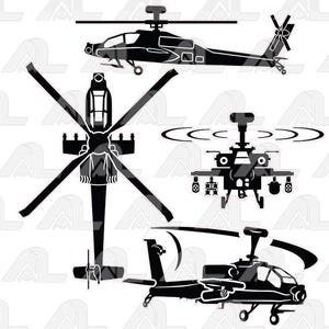 AH-64 Apache Longbow helicopter -4 designs  with outline  -   vector file (*eps)!
