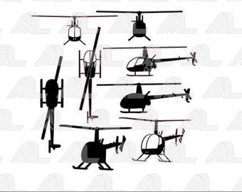 Robinson R-22  - 6 designs  with outline  -   vector file (*eps)! SVG pilot gift