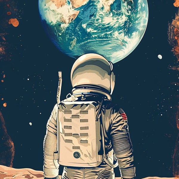 iphone Wallpaper |vintage Wallpaper | astronaut | retro | background | 8K | UHD | Moon | Earth | Space | Moonwalk | Poster |