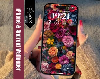 Modern Floral Wallpaper for iPhone & Android, Colorful AI Art, Elegant Stylish Background, High-Quality Digital Design, Colorful Flower Art