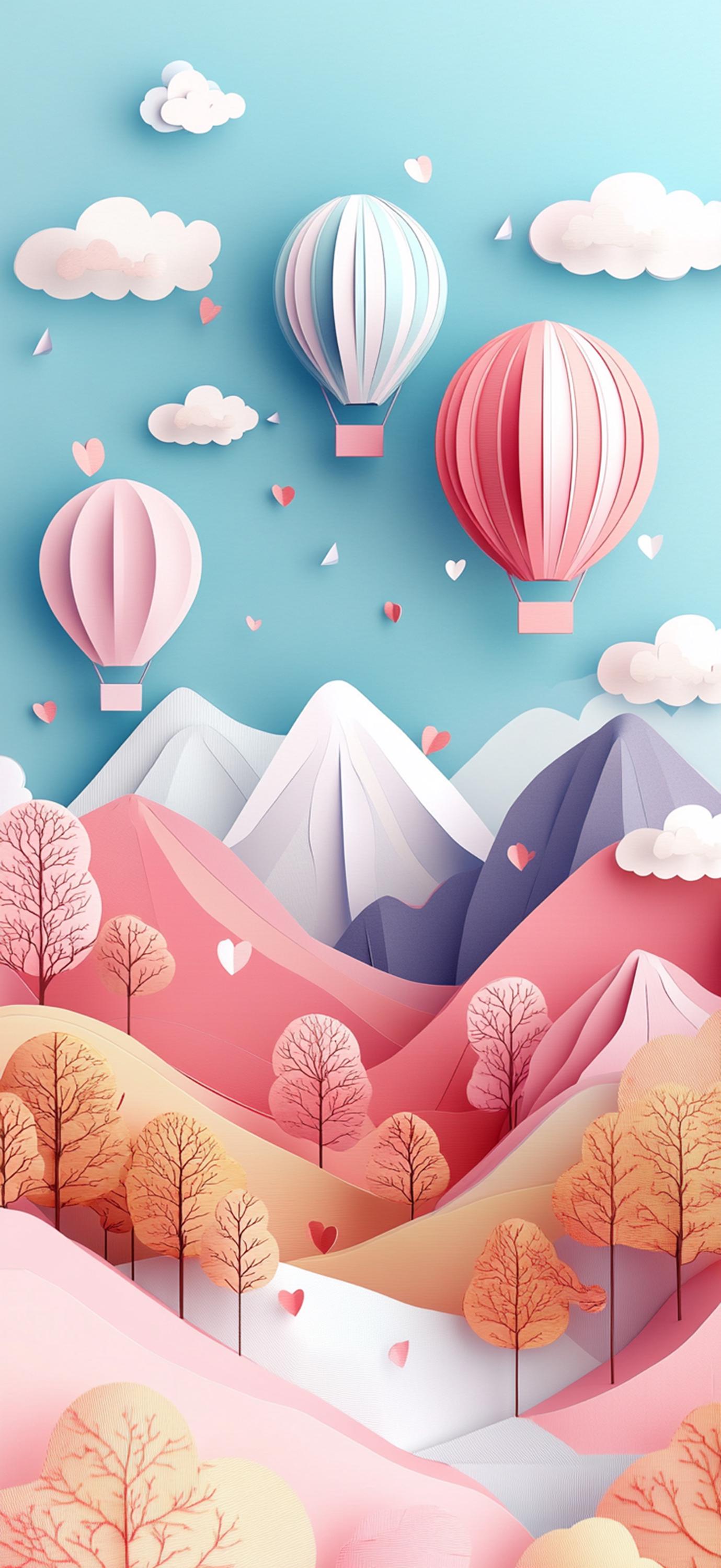 Pastel Papercraft Dream Phone Wallpaper| Hot Air Balloon Papercraft Art ...