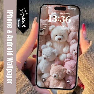 Sfondo morbido orsetto di peluche - Adorabile sfondo 4K per iPhone e Android / Sfondo per telefono con orsetto di peluche pastello soffice, tema dolce e coccoloso