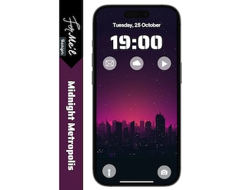 Neon Night Cityscape iPhone and Android UHD Wallpaper | Futuristic Urban Skyline | Starry Night View | Artistic Lock Screen