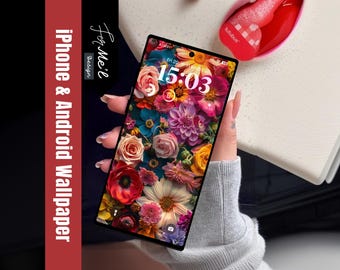 Vibrant Floral iPhone & Android Wallpaper, Modern Artistic Design, Colorful Flower Background, High-Quality Digital Wallpaper