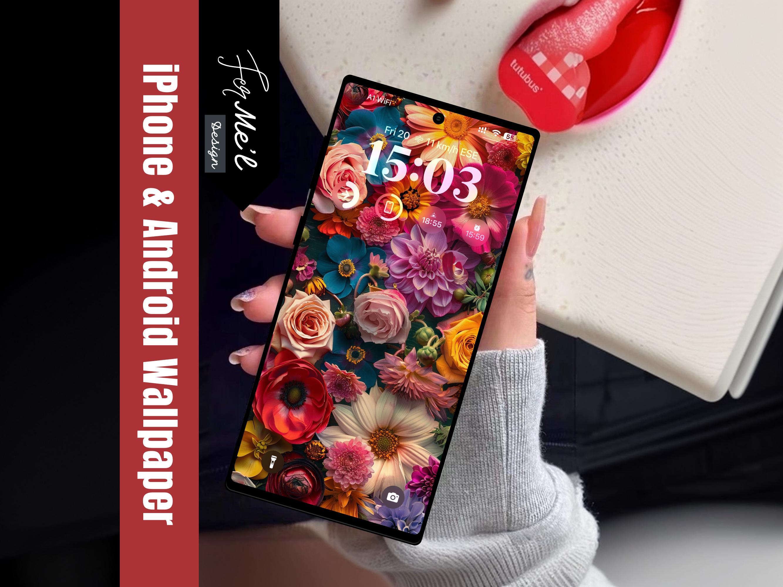 Lebendige Blumen Blumen iPhone & Android Hintergrundbild, modernes künstlerisches Design, bunter Blumen Hintergrund, hochwertiges digitales Hintergrundbild