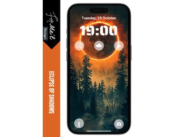 Eclipse Over Forest - Dark Aesthetic Wallpaper, Celestial Theme, iPhone Android Wallpaper, Cosmic Scenery, Nature and Space