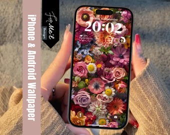 Retro floral wallpaper, Vintage Charm, Flowers, Elegant Flower Wallpaper for iPhone, Android, Colorful Modern Floral Art, Stylish Background