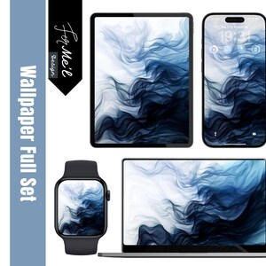 Blue Smoke Abstract Wallpaper Set for Phone, Tablet, Watch, and Desktop – Compatible with iPhone, Android, Apple, and Samsung Devices