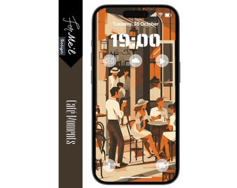 Elegant Mid-Century Café Scene Wallpaper for iPhone & Android - Vintage Charm with Warm Tones, Minimalist Design, and Cozy European Ambiance