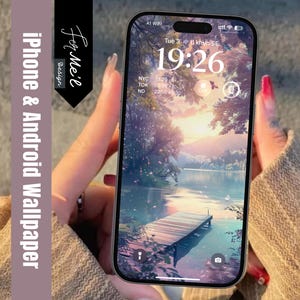 Magical Sunset Lake iPhone and Android 4K Wallpaper | Serene Nature Scene | Artistic Lock Screen | Digital Download