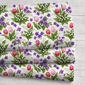 Lily of the Valley and Tulip Floral Pattern Fabric Combed Prima Cotton Quilting Fabric Sewing Fabric