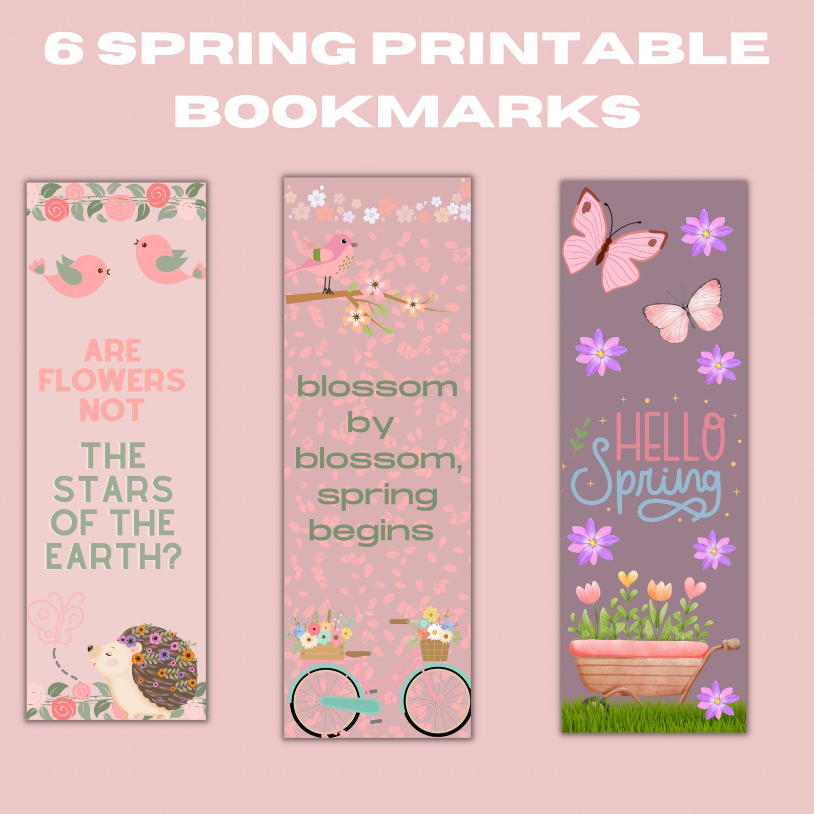 Spring Bookmarks, Printable Bookmarks, Digital Bookmarks Bundle, Cute ...