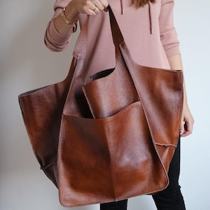 Übergroße Rindsledertasche | Oversize Ledertasche | Damen Handtasche | Leder Henkeltasche für Damen | Ledertasche im Vintage-Stil