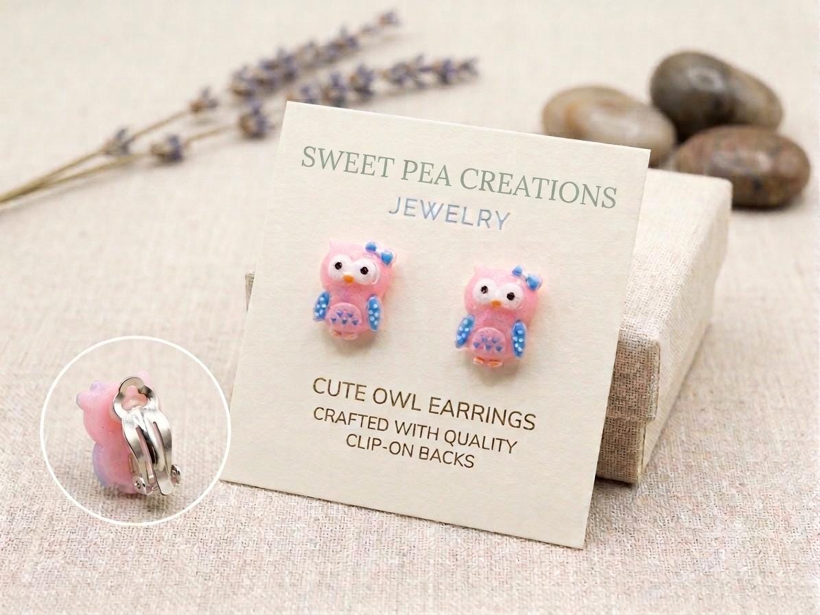 Cute Pink Owl Clip-On Earrings