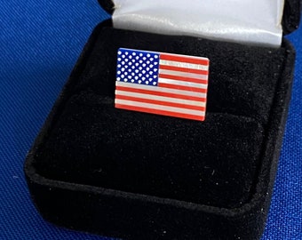 American Flag Pin, Gemstone, Mother of Pearl, Red Jasper, Blue Agate with 50 Stars. Handmade, USA. Heirloom Quality.