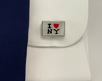 I Love NY Cuff Links, Gemstone, Limited Edition, Mother of Pearl, Sterling Silver, Handmade, USA.