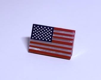 Mother of Pearl Red Jasper American Flag Lapel Pin – Handcrafted Patriotic Jewelry Made USA