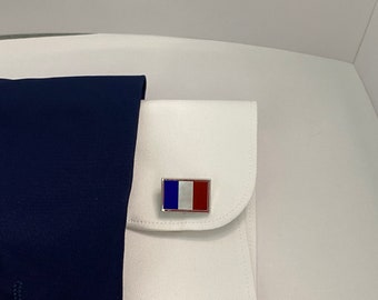 France Flag Cuff Links, Gemstone, Mother of Pearl, Limited Edition, Handmade, USA.