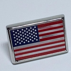 American Flag Pin: Mother of Pearl, Red Jasper, Rhodium Silver