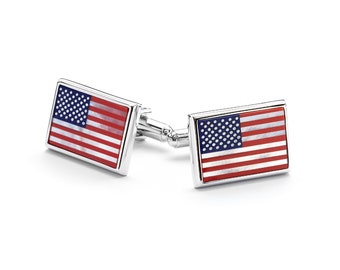 American Flag Cuff Links, Gemstones, Mother of Pearl, USA. Limited Edition