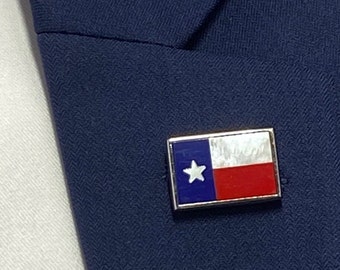 Texas Flag Pin: Red Jasper, Mother of Pearl, Blue Agate