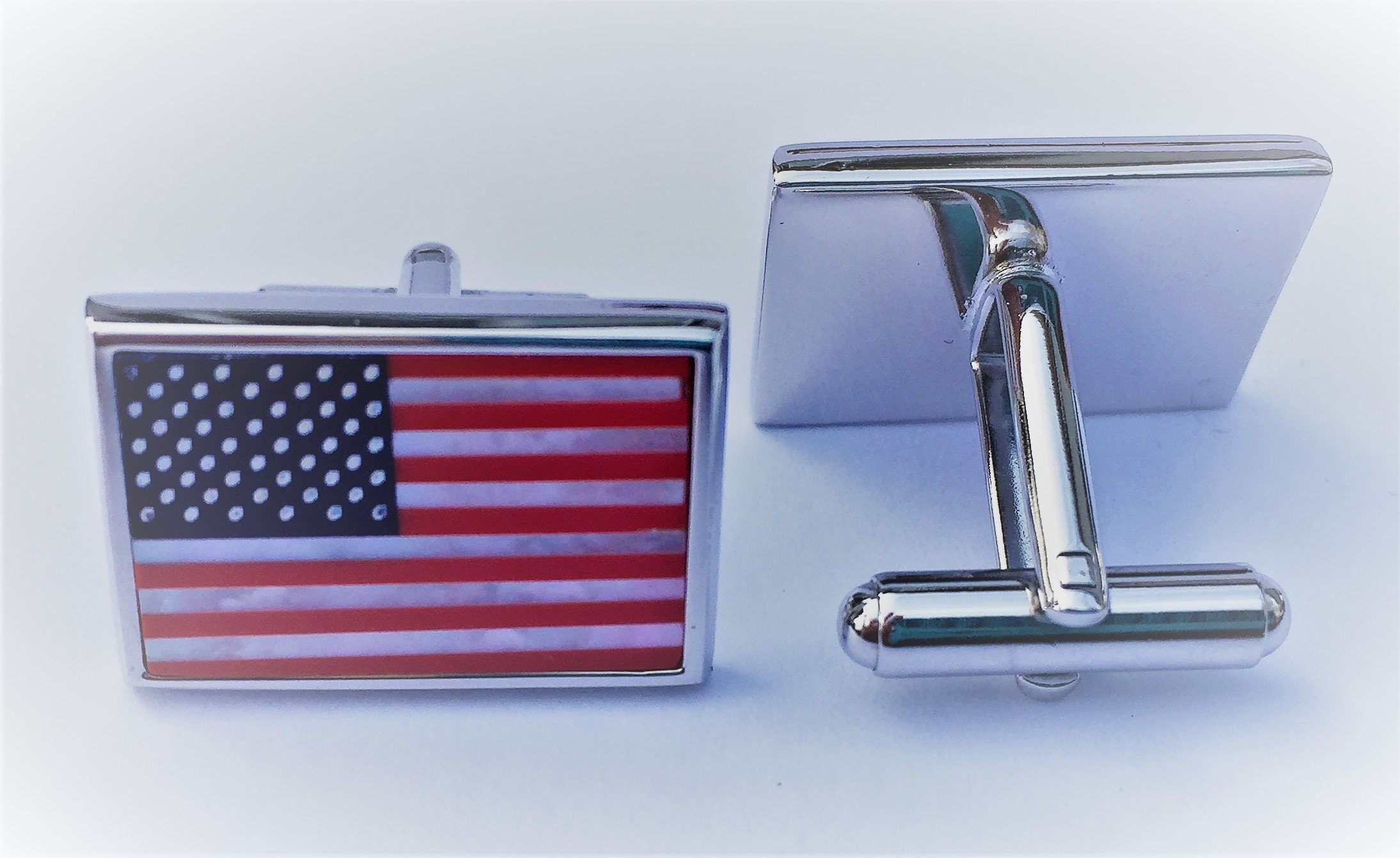 Boutons De Manchette Drapeau USA 16 Mm - Fantaisie Plaqué, Neufs Avec étiquettes, Unisexe