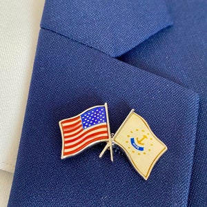 Rhode Island - American Flag Lapel Pin, Gemstone, Limited Edition, Mother of Pearl, Handmade, USA, Limited Edition Series