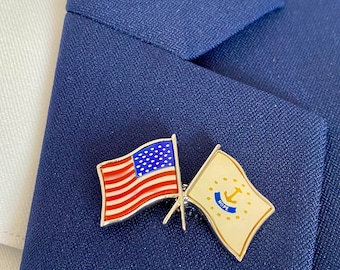 Rhode Island - American Flag Lapel Pin, Gemstone, Limited Edition, Mother of Pearl, Handmade, USA, Limited Edition Series