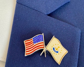 Rhode Island American Flag Lapel Pin: Mother of Pearl Gemstone, Limited Edition