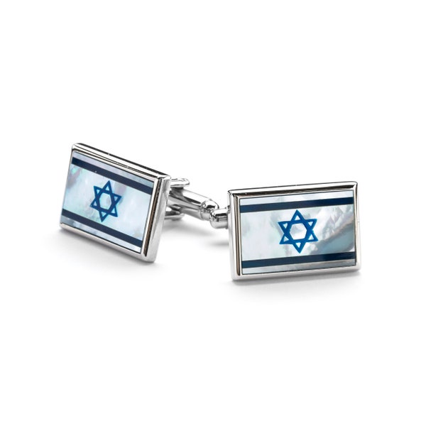 Israel Flag Cuff Links, Gemstone, Mother of Pearl, Limited Edition, Handmade, USA.