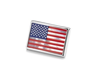 American Flag Lapel Pin Limited Edition, Mother of Pearl, Red Jasper, Blue Onyx. Handmade, USA. Heirloom quality.