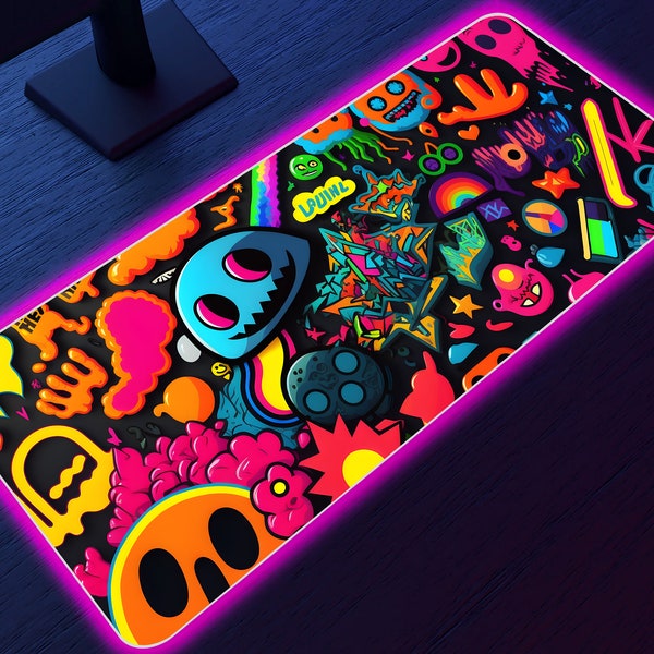 Tapis de souris de jeu Graffiti LED, tapis de bureau de jeu RGB LED, tapis de souris xxl, tapis de clavier, grand tapis de souris, cadeau de joueur, tapis de souris Led imprimé, cool