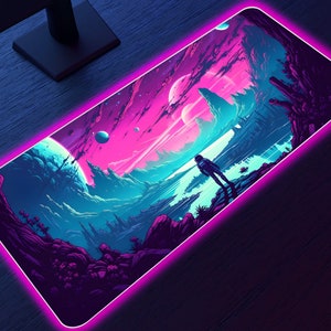 Astronaut LED gaming mousepad, LED Desk mat, Neon Vaporwave style, 4 sizes, high quality print, lost in space, space landscape