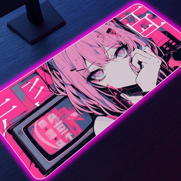 Anime LED Mousepad, RGB Desk Mat, Large, xxl, 4 tailles, Impression de haute qualité, Anime girl, Mousepad avec lumières