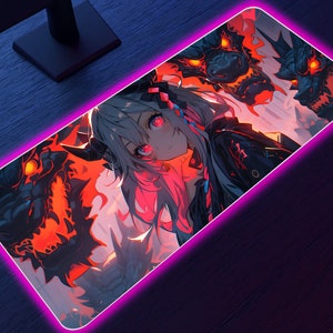 Dragon Anime girl LED Gaming Mousepad: Customizable RGB Lighting, Smooth Surface, Anti-Slip Base, high quality print, Elevate Your Gameplay!