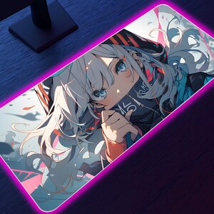 Anime Girl LED Gaming Mauspad, Gaming Schreibtischmatte RGB LED, xxl Mousepad, Tastaturmatte, großes Mousepad, Gamer Geschenk, Cyberpunk, Anime Mousepad