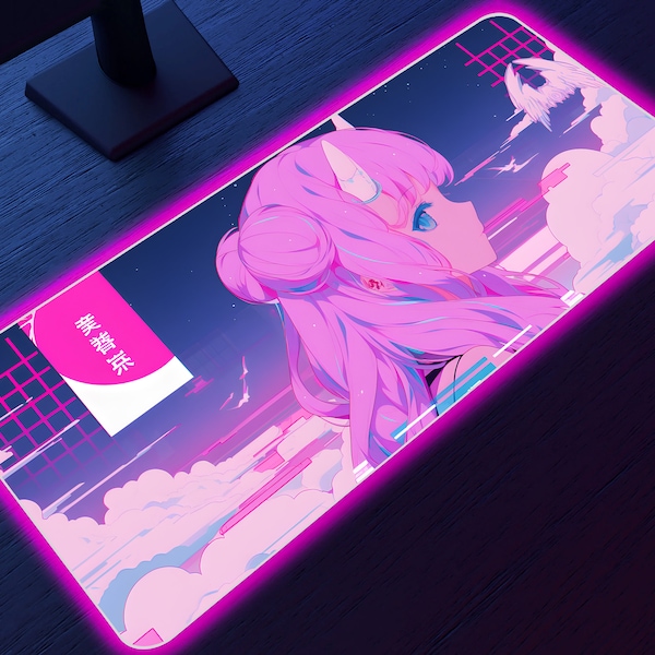 Anime Girl RGB LED Gaming Mousepad: Customizable Lighting, Smooth Surface, Anti-Slip Base, high quality print - Elevate Your Gameplay!