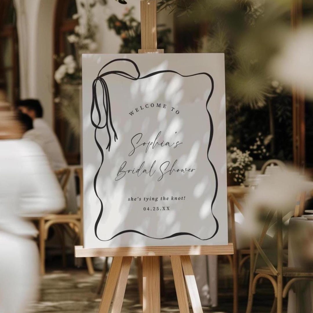 Tying the Knot Welcome Sign: Black Bow Bridal Shower (digital Template ...