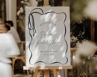 Tying the Knot Welcome Sign: Black Bow Bridal Shower (Digital Template, 18x24/24x36")